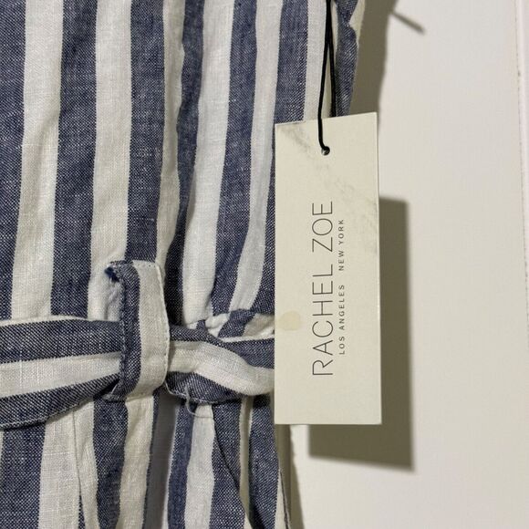 Rachel Zoe Linen Blend Jumpsuit Size 4 Blue White Stripe Belted Wide Leg - Picture 6 of 8
